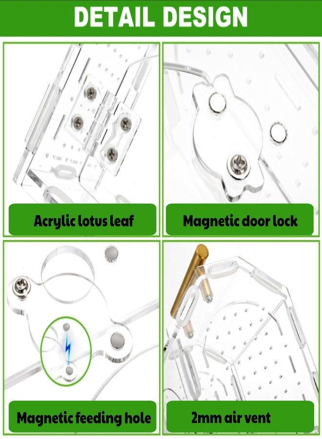 Tlence Jumping Spider Enclosure with Handle, Acrylic Reptile Habitat with One-Click Magnetic Closure, Front Opening Small Terrarium with Ventilation Holes for Tarantulas, Frogs, Gecko, Mantis - Image 3